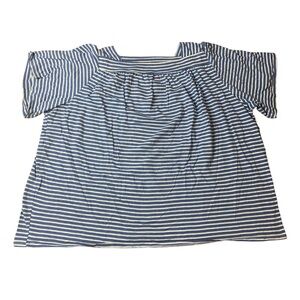 Croft & Barrow Blue White Striped Flutter Sleeve Top Plus 3X